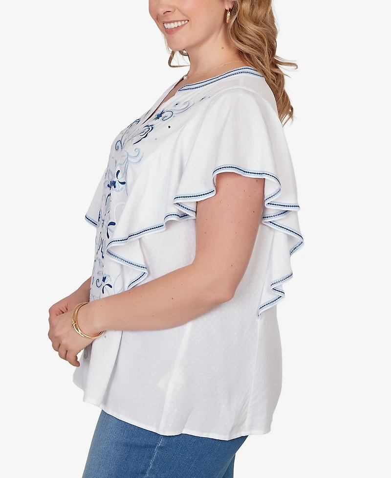 Ruby Rd. Plus Featherlight Embroidered Flutter Sleeve T-shirt