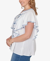 Ruby Rd. Plus Featherlight Embroidered Flutter Sleeve T-shirt
