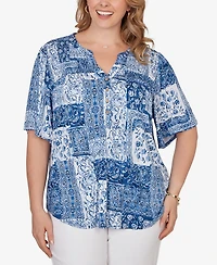 Ruby Rd. Plus Patchwork Bandana Henley T-Shirt