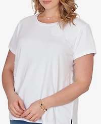 Ruby Rd. Plus Paisley Lace Solid Knit T-Shirt