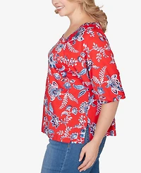 Ruby Rd. Plus Square Neck Floral Puff Print Top