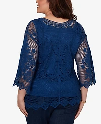 Ruby Rd. Plus Scalloped Medallion Crochet Lined Lace Top