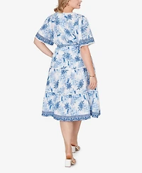 Ruby Rd. Plus Floral Toile Tie-Waist Tiered Dress