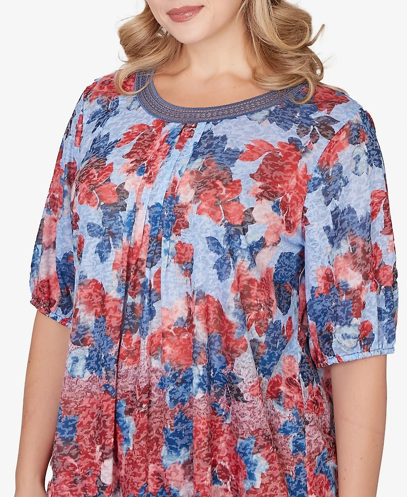 Ruby Rd. Plus Abstract Floral Lace Trim Top