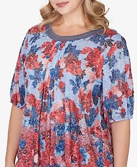 Ruby Rd. Plus Abstract Floral Lace Trim Top