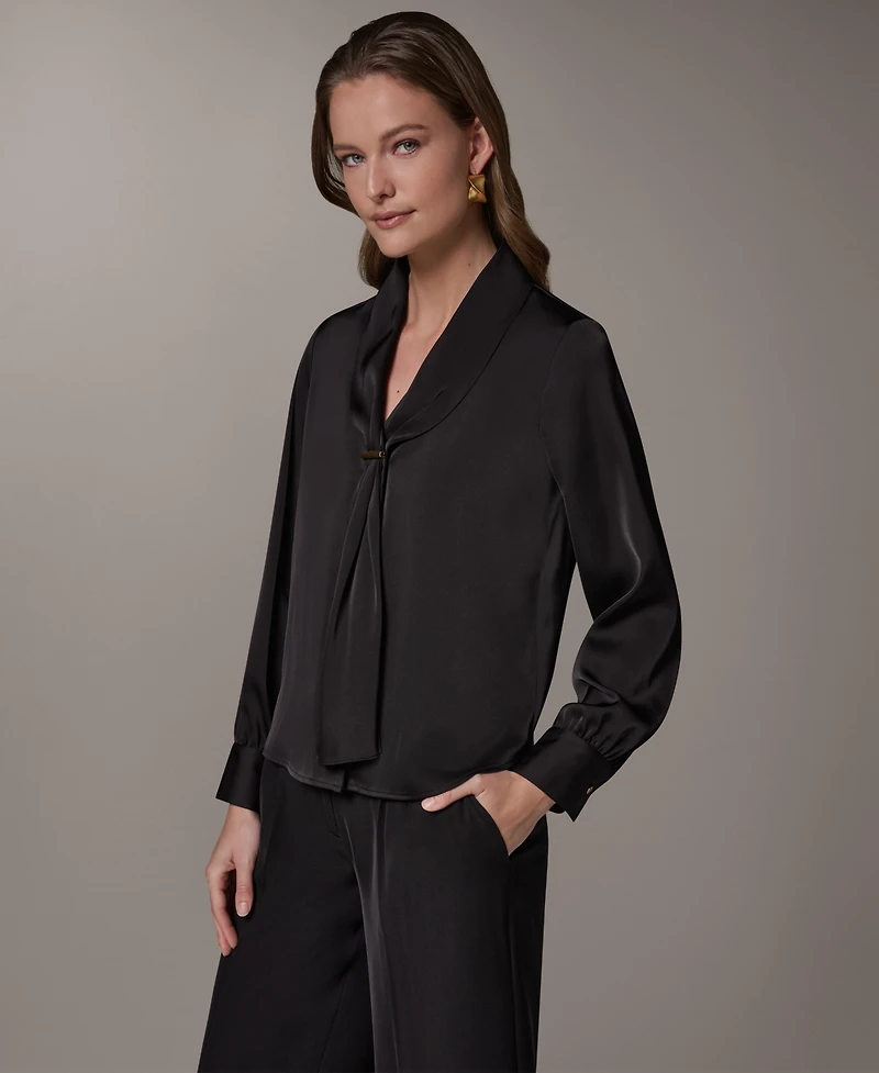 Donna Karan New York Petite Long-Sleeve V-Neck Pull-On Top