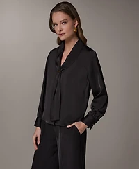 Donna Karan New York Petite Long-Sleeve V-Neck Pull-On Top