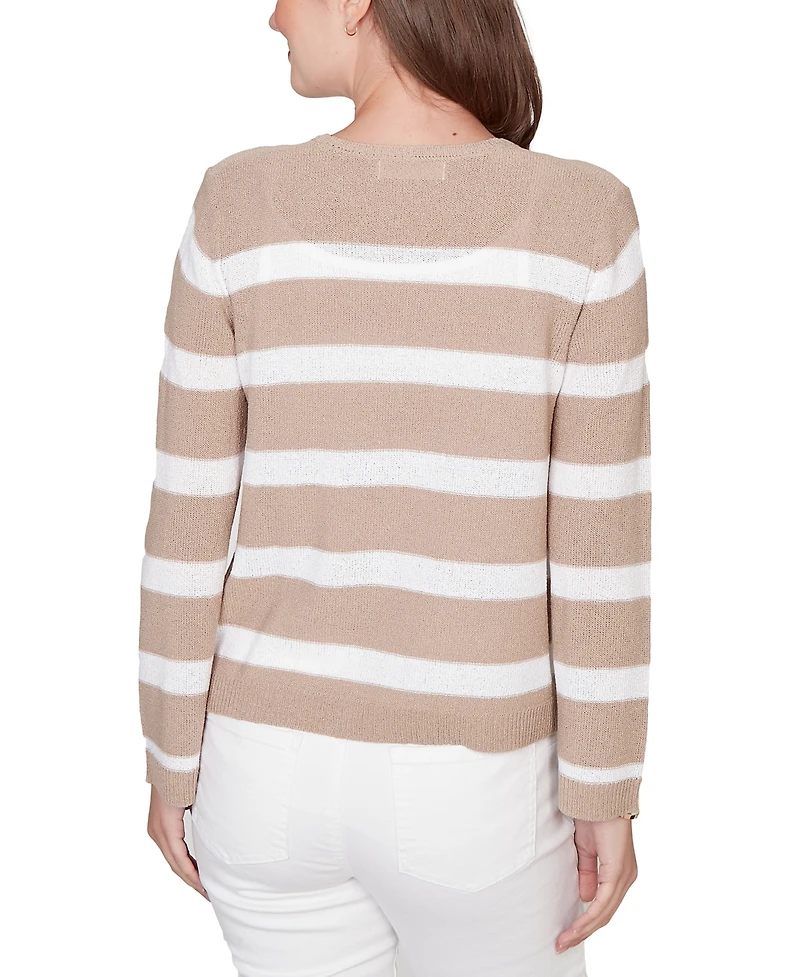 Ruby Rd. Petite Striped Tie-Front Cardigan Sweater