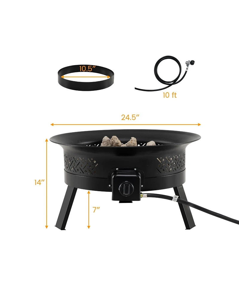 Sugift 24.5 Inch Portable Propane Fire Pit with Carry Strap and Folding Legs