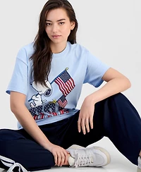 Peanuts Juniors' Snoopy Usa Flags Cotton Short-Sleeve T-Shirt