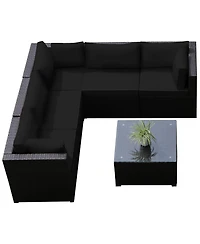 Gymax 6PCS Rattan Patio Sectional Sofa Conversation Set Outdoor w/ Cushions
