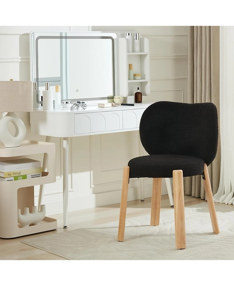 gaomon Makeup Chair Comfy Accent Chair,Plush Teddy Fabric,Cute Vanity for Home Office,Bedroom,Dressing Room