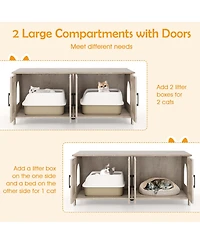 Gymax Cat Litter Box Enclosure for 2 Cats w/ Double Rooms Wooden Washroom Cabinet