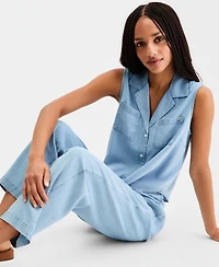 Tommy Hilfiger Women's Collared V-Neck Sleeveless Shirt
