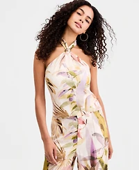 Guess Women's Kiara Printed Sleeveless Linen-Blend Halter Top