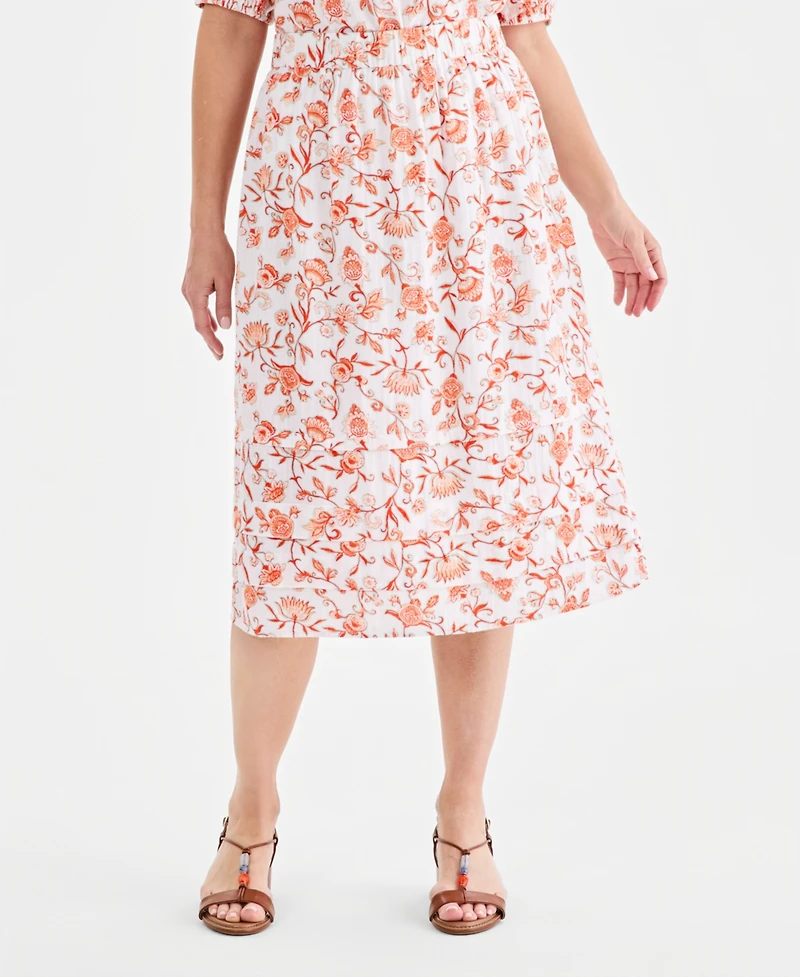 Style & Co Women's Printed Cotton Gauze Pull-On Midi Skirt, Macy's Exclusive