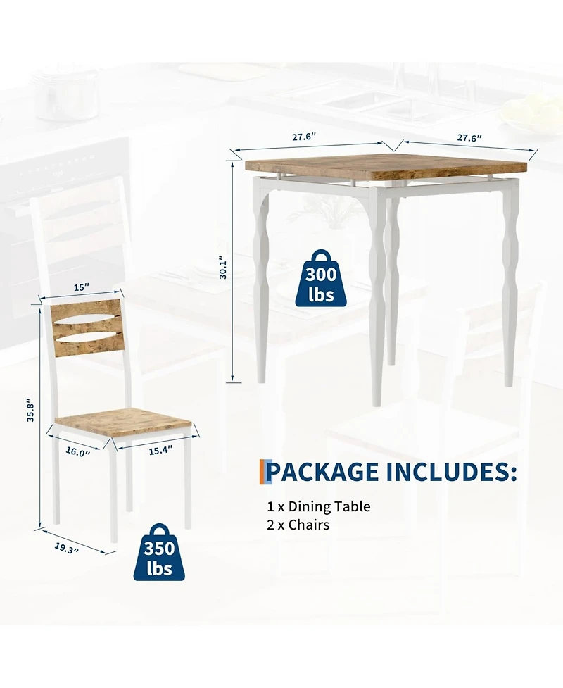 gaomon 3-Piece Farmhouse Dining Table Set, Table and Chairs for 2, Kitchen & Apartment Dining Furniture