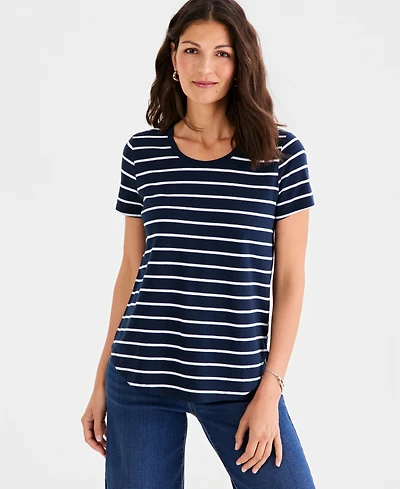Style & Co Petite Short-Sleeve Stripe Crewneck T-Shirt, Macy's Exclusive