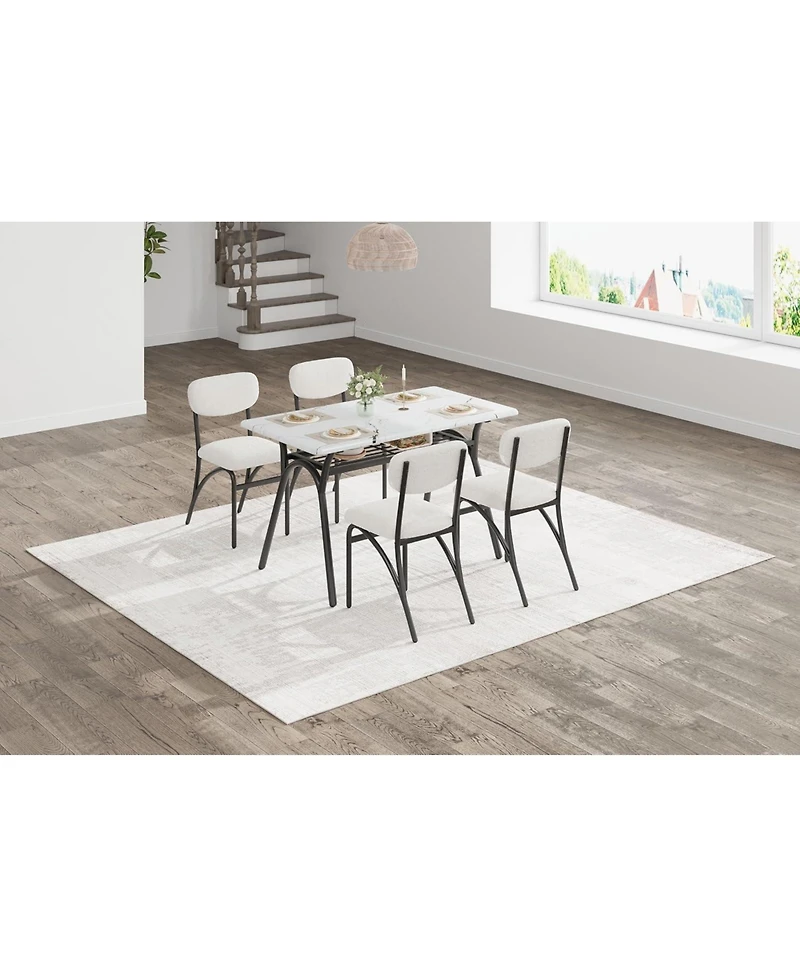 gaomon 5-Piece Modern Dining Table Set for 4, Dining Table with Storage Shelf & Boucle Chairs, Marble Top, Small Spaces