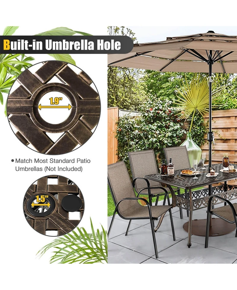 Clihome 59" Cast Aluminum Patio Dining Table with Umbrella Hole for 6