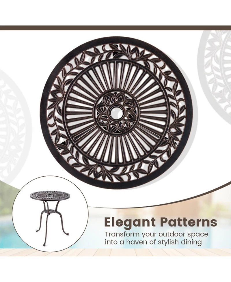 Clihome 24" Round Cast Aluminum Patio Bistro Table with 2" Umbrella Hole