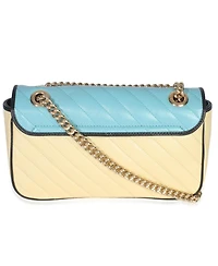 Pre-Owned Gucci Blue Yellow Calfskin Matelasse Diagonal Torchon Small Gg Marmont Bag