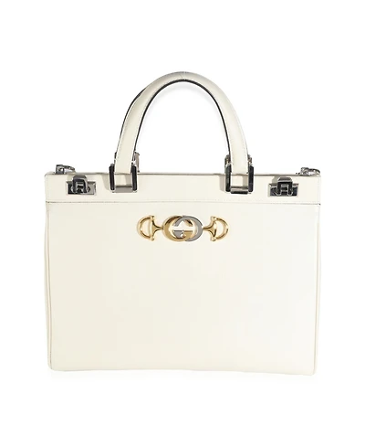 Pre-Owned Gucci Mystic White Grainy Calfskin Medium Zumi Top Handle Bag