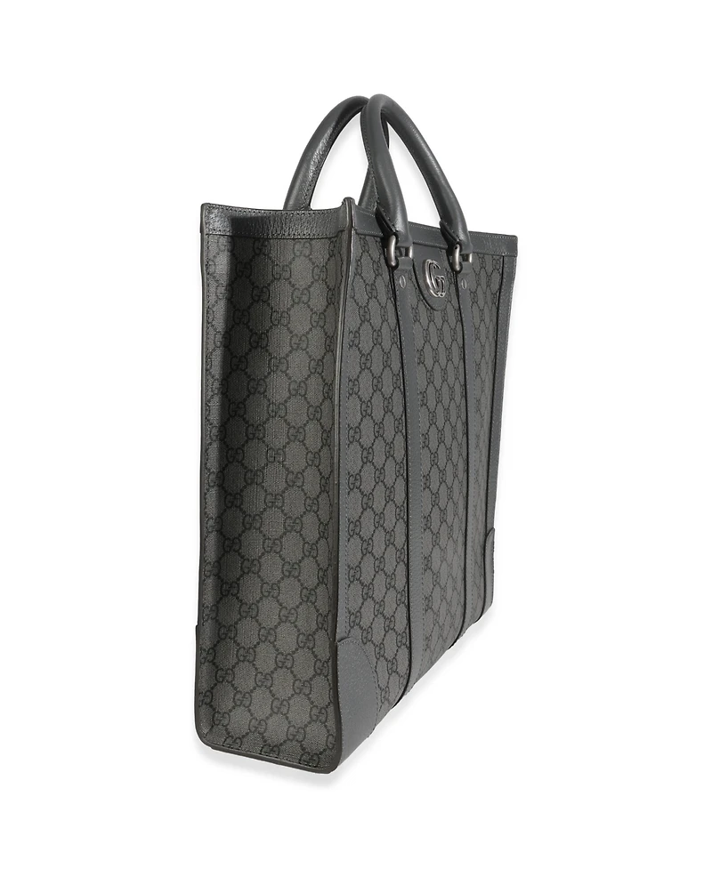 Pre-Owned Gucci Grey Black Gg Coated Canvas Ophidia Medium Tote