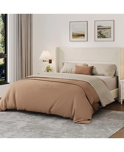 gaomon Bed Frame with Wingback Headboard, Velvet Upholstered Platform Bedframe Wood Slats, No Box Spring Needed, Easy Assembly