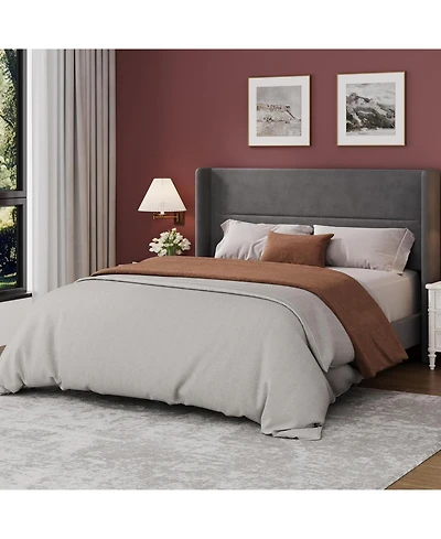gaomon Bed Frame with Wingback Headboard, Velvet Upholstered Platform Bedframe Wood Slats, No Box Spring Needed, Easy Assembly