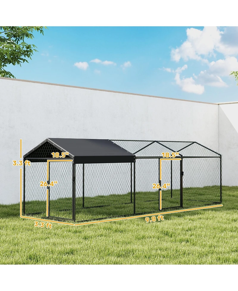 Large Metal Chicken Coop, Chicken Run with Waterproof and Anti-uv Cover