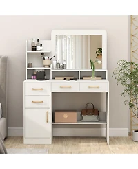 Sugift 39.5 in Vanity Desk with Mirror and Power Outlets
