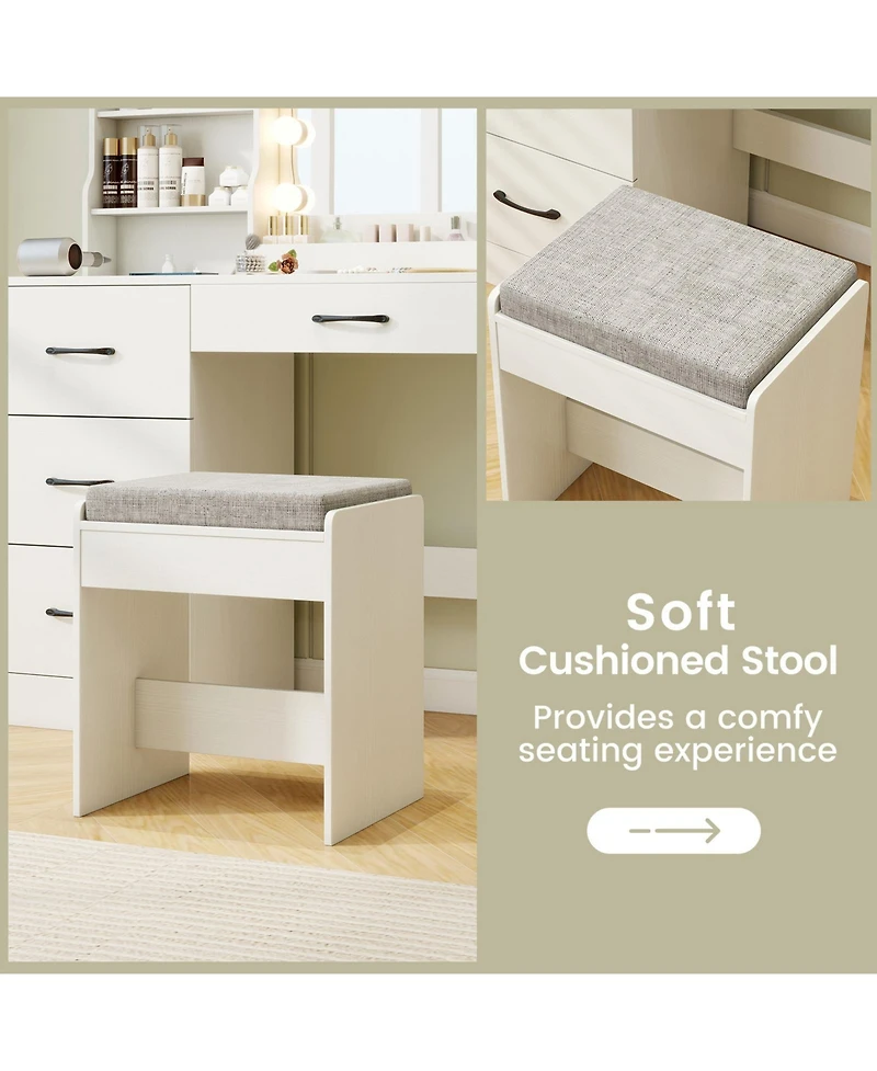 Sugift Makeup Vanity Desk and Stool Set with Mirror and Lights