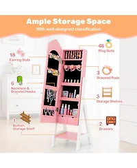 Sugift Two Piece Kids Vanity and Jewelry Armoire with Full Mirror