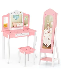 Sugift Two Piece Kids Vanity and Jewelry Armoire with Full Mirror