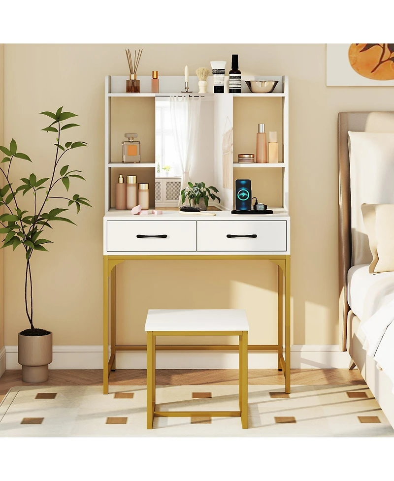 Sugift Vanity Desk with Storage Drawers and Charging Station