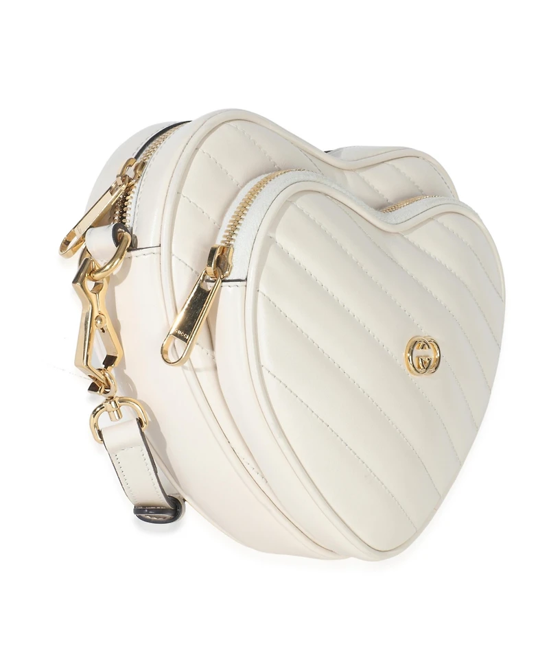 Pre-Owned Gucci Creme Matelasse Calfskin Diagonal Mini Interlocking G Heart Bag