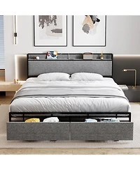 gaomon Platform Bed Frame with Storage Drawers and Usb Ports, Upholstered Headboard, Sturdy, Noise-Free, No Box Spring Needed