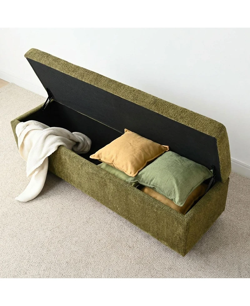 Maison Boucle Upholstered Storage Bench Ottoman, Lift-Top Bedroom End Bench