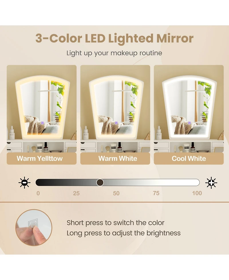 Sugift Vanity Desk Set with Adjustable Led Lighted Mirror