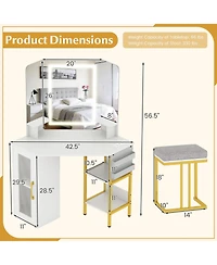 Sugift Corner Vanity Desk with Triple Mirror and Lights