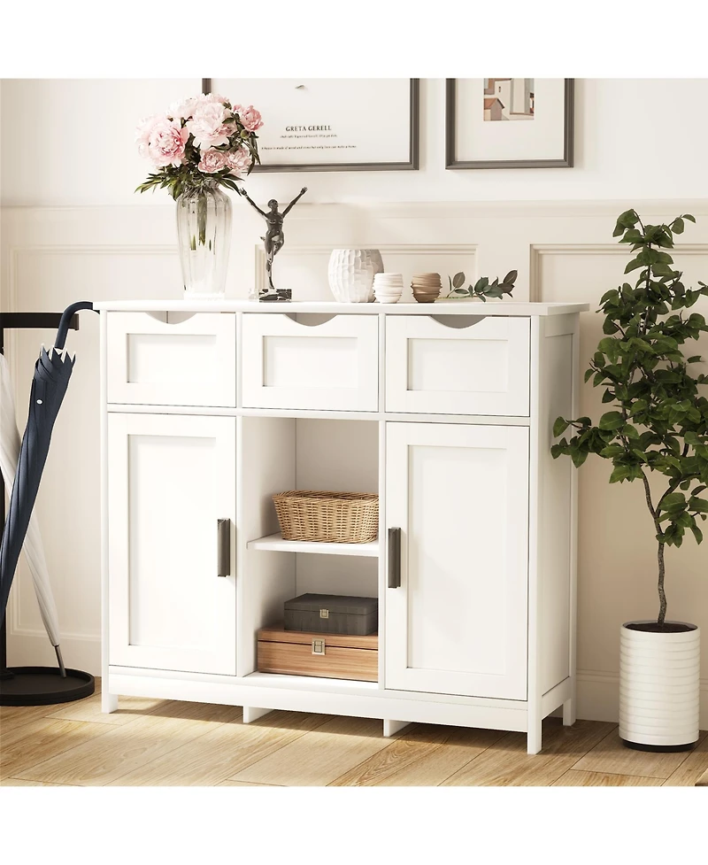 Clihome Storage Cabinets, Wooden Floor Cabinet, with Drawers and Shelves Storage Cabinets, Accent