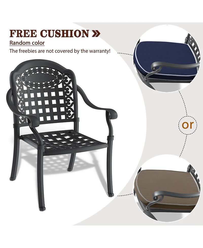 Clihome Cast Aluminum Patio Chairs Set of 2 Dining Chairs with Random Color Cushions