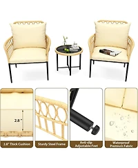 gaomon 3-Piece Patio Furniture Set, All-Weather Pe Wicker Outdoor Conversation Set with 2.8 Inch Thick Cushions