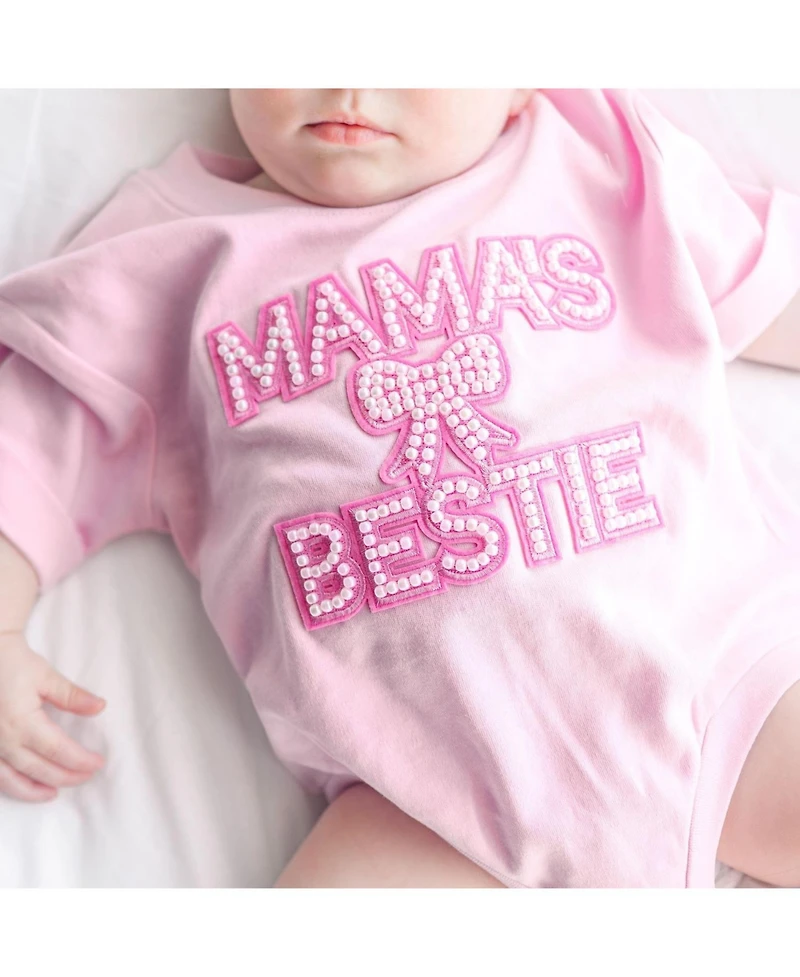 Sweet Wink Baby Girls Mama's Bestie Pearl Patch Short Sleeve Romper