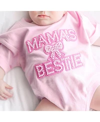 Sweet Wink Baby Girls Mama's Bestie Pearl Patch Short Sleeve Romper