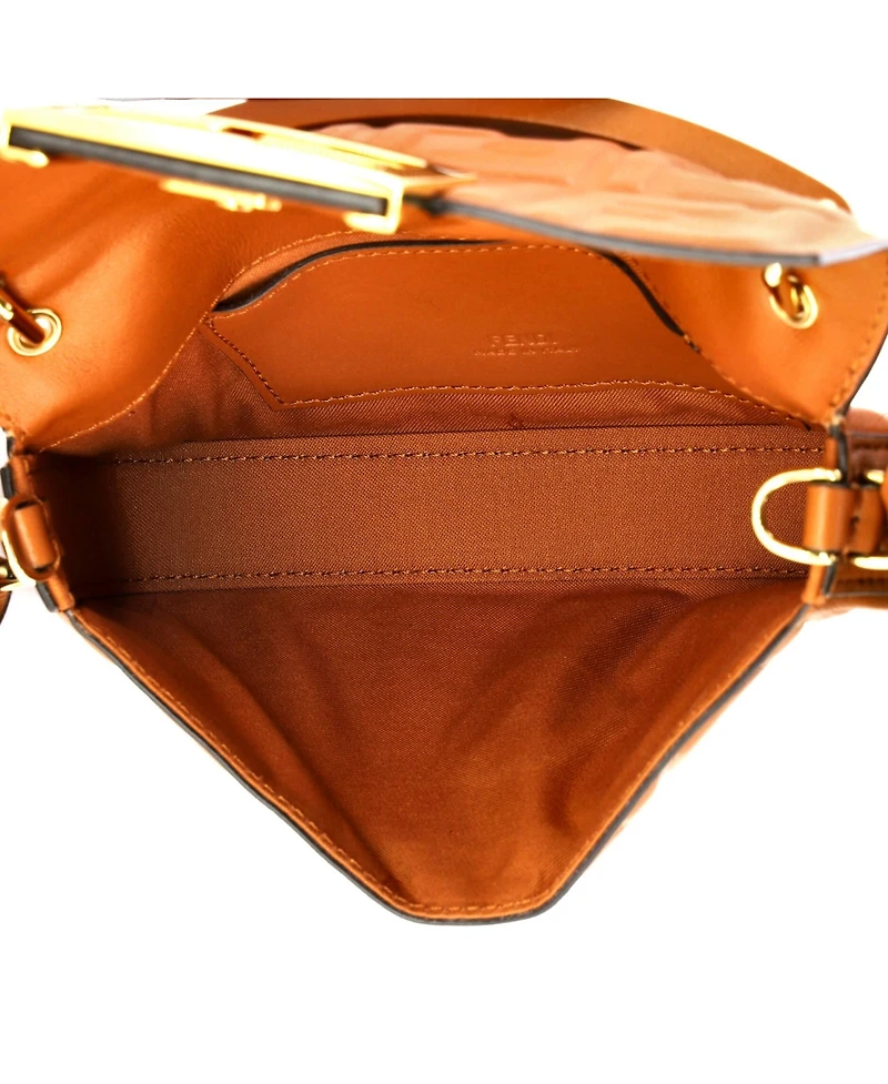 Pre-Owned Fendi Small Midi Baguette Chain Bag Zucca Embossed Leather