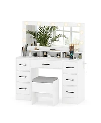 Sugift Vanity Desk with Mirror Lights and Power Outlets