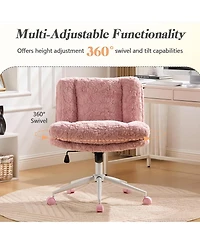 Rainsken Faux Fur Criss Cross Office Chair - Adjustable Swivel Desk Chair with Extra-Deep Seat and 2-Layer Cushions for Study Room