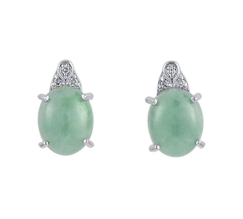 Macy's Green Jade and Diamond (1/20 ct. t.w.) Earrings in Sterling Silver